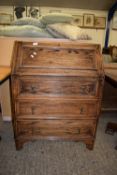 SMALL OAK FALL FRONT BUREAU WITH PART FITTED INTERIOR, WIDTH APPROX 76CM