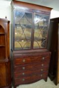 19TH CENTURY MAHOGANY SECRETAIRE BOOKCASE, THE FALL FRONT WITH FITTED INTERIOR PLUS THREE DRAWERS