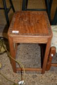 SMALL DECORATIVELY CARVED OAK STOOL, APPROX 38 X 28CM