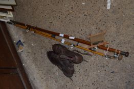 FISHINGN ROD AND LINE, TOGETHER WITH PAIR OF MID-20TH CENTURY ICE SKATES IN LEATHER