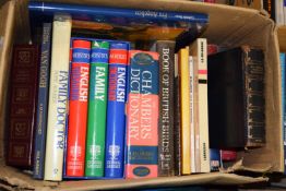 BOX OF MIXED BOOKS - THESAURUSES, FAMILY DOCTOR, VAN GOCH, BOOK OF BRITISH BIRDS ETC