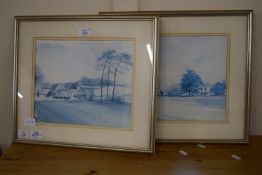 PAIR OF PRINTS OF LANDSCAPES IN SILVER WOODEN FRAMES