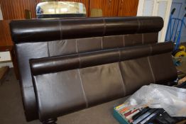 LARGE LEATHER EFFECT BED, HEADBOARD WIDTH APPROX 194CM