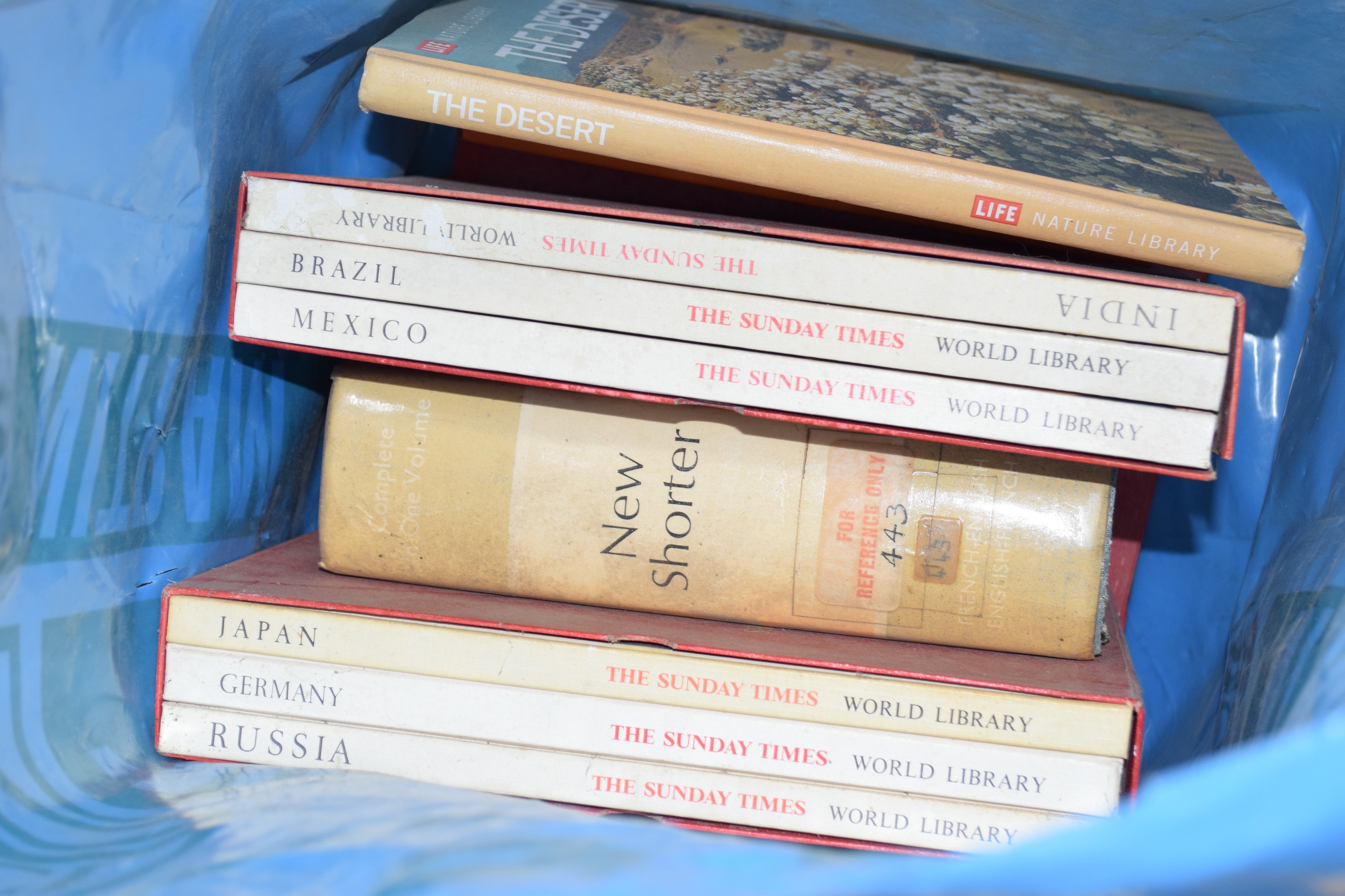 BAG CONTAINING MIXED BOOKS - THE STONE VILLAGES OF BRITAIN, THE DESERT ETC