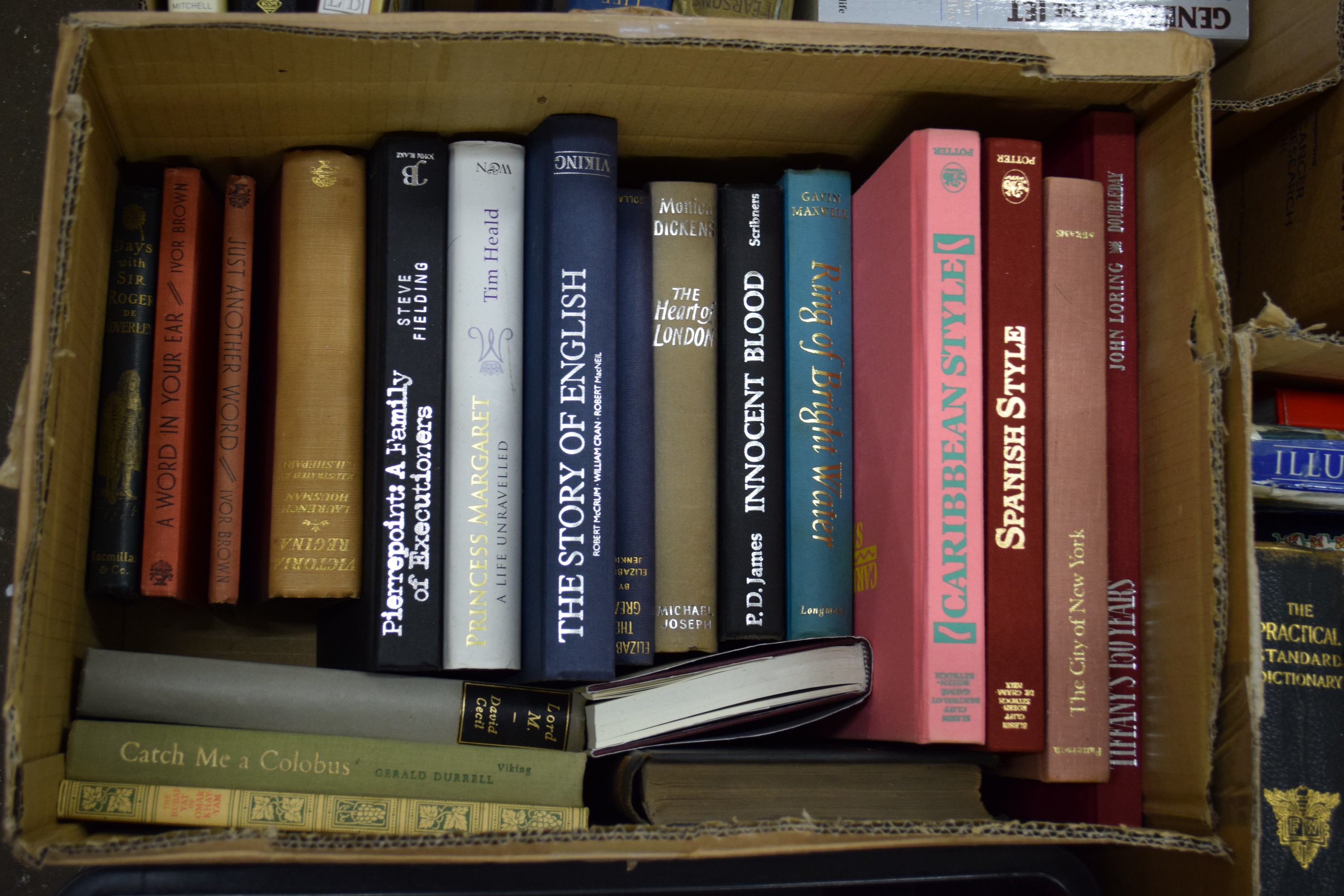 BOX OF MIXED BOOKS - THE STORY OF ENGLISH, PRINCESS MARGARET A LIFE UNRAVELLED ETC