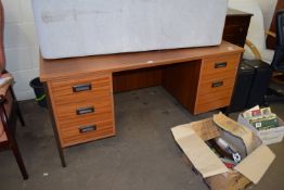 TEAK EFFECT TWIN PEDESTAL OFFICE DESK, WIDTH APPROX 150CM