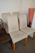 SET OF FOUR MODERN CREAM UPHOLSTERED DINING CHAIRS (A/F), HEIGHT 96CM