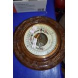 BAROMETER IN CARVED OAK FRAME, BY ALDRED & SON, GREAT YARMOUTH