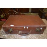 VINTAGE LEATHER SUITCASE, APPROX 56 X 35CM