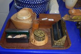 TRAY CONTAINING TREEN ITEMS, LETTER BOX, SMALL WOODEN BOX, ETC