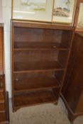 SMALL STAINED WOOD OPEN BOOKCASE, WIDTH APPROX 61CM