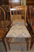 PAIR OF EDWARDIAN UPHOLSTERED BEDROOM CHAIRS, EACH HEIGHT APPROX 87CM