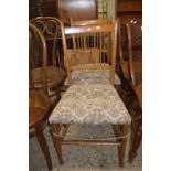 PAIR OF EDWARDIAN UPHOLSTERED BEDROOM CHAIRS, EACH HEIGHT APPROX 87CM