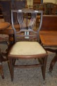 EDWARDIAN BEDROOM CHAIR WITH CARVED AND INSET/STRUNG DECORATION, HEIGHT APPROX 81CM