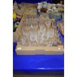 BOX CONTAINING GLASS WARES, BRANDY GLASSES, WINE GLASSES ETC