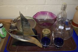 TRAY CONTAINING GLASS WARES, BOWLS, METAL ASHTRAY ETC