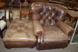 BUTTON BACK LEATHER ARMCHAIR BY RALPH LAUREN, WIDTH APPROX 103CM MAX TOGETHER WITH A MATCHING BUTTON