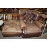 BUTTON BACK LEATHER ARMCHAIR BY RALPH LAUREN, WIDTH APPROX 103CM MAX TOGETHER WITH A MATCHING BUTTON