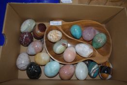 BOX CONTAINING QUARTZ AND STONE EGGS