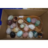 BOX CONTAINING QUARTZ AND STONE EGGS