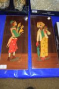PAIR OF WOODEN MOUNTS WITH INLAY OF CLOWNS