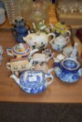 COLLECTORS TEA POTS, BLUE AND WHITE DESIGN AND OTHERS, ONE BY MEILING