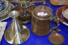 MIDDLE EASTERN COPPER JUG, PEWTER TANKARD, MIDDLE EASTERN STYLE COPPER BOWLS ETC