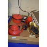 QUANTITY OF KITCHEN WARES, SAUCEPANS, KETTLE ETC AND SET OF WEIGHTS AND SCALES