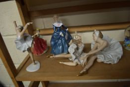 GROUP OF CONTINENTAL PORCELAIN FIGURES OF BALLET DANCERS TOGETHER WITH A DOULTON FIGURE OF