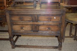ARTS & CRAFTS STYLE CHEST ON STAND WITH JOINTED AND TURNED SUPPORTS, LENGTH APPROX 106CM