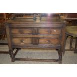 ARTS & CRAFTS STYLE CHEST ON STAND WITH JOINTED AND TURNED SUPPORTS, LENGTH APPROX 106CM