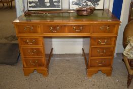 LEATHER INSET REPRODUCTION TWIN PEDESTAL DESK, LENGTH APPROX 121CM