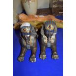 TWO MODELS OF EGYPTIAN SPHINX PLUS FURTHER MODEL OF A WILDCAT