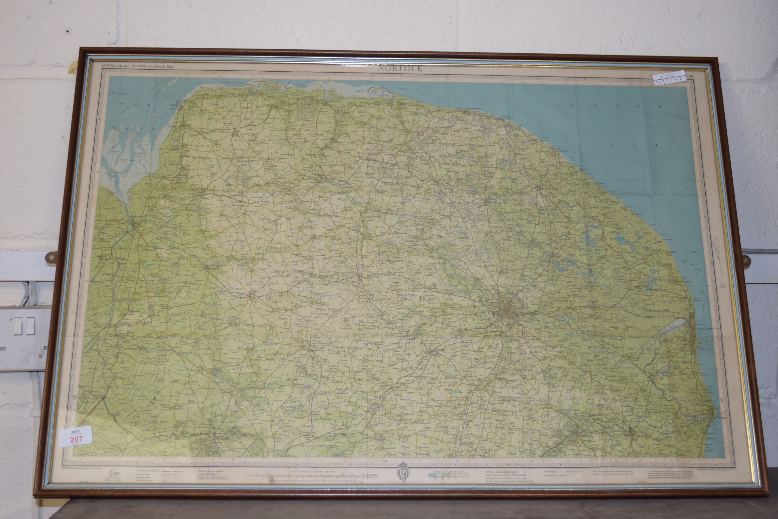 GLAZED MAP OF NORFOLK IN WOODEN FRAME