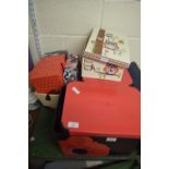 PLASTIC BOX WITH A STOBART MODEL OF A REACH STACKER, TOGETHER WITH OTHER BOXES, ONE CONTAINING