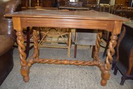 GOOD QUALITY HARDWOOD SIDE TABLE WITH INTRICATELY CARVED LEGS AND STRETCHERS, APPROX 107 X 60CM