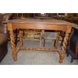 GOOD QUALITY HARDWOOD SIDE TABLE WITH INTRICATELY CARVED LEGS AND STRETCHERS, APPROX 107 X 60CM