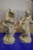 PAIR OF POTTERY FIGURES MODELLED IN DERBY STYLE, ALLEGORICAL OF SUMMER AND WINTER