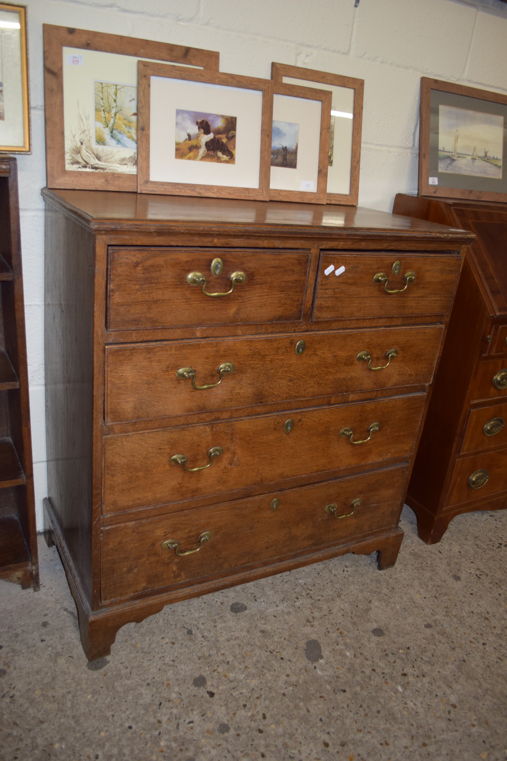 19TH CENTURY CHEST OF TWO SHORT OVER THREE LONG DRAWERS, ON BRACKET FEET, WIDTH APPROX 94CM