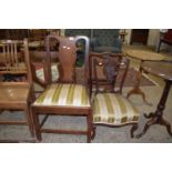 19TH CENTURY INTRICATELY CARVED MAHOGANY BEDROOM CHAIR, HEIGHT APPROX 73CM, TOGETHER WITH AN