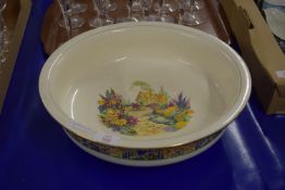 LARGE POTTERY BOWL, THE INTERIOR WITH GARDEN SCENE