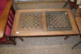 COFFEE TABLE WITH INSET CHEQUERBOARD DECORATION, 105CM X 54CM APPROX