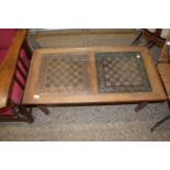 COFFEE TABLE WITH INSET CHEQUERBOARD DECORATION, 105CM X 54CM APPROX