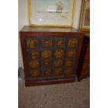 ORIENTAL STYLE HARDWOOD PHARMACY TYPE CHEST OF 16 DRAWERS, WIDTH APPROX 92CM MAX