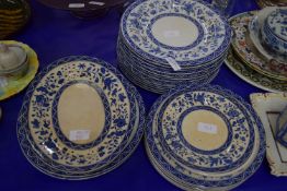 DINNER SERVICE , MAINLY BLUE AND WHITE, DINNER PLATES, SIDE PLATES, SERVING DISHES, SOME IMPRESSED