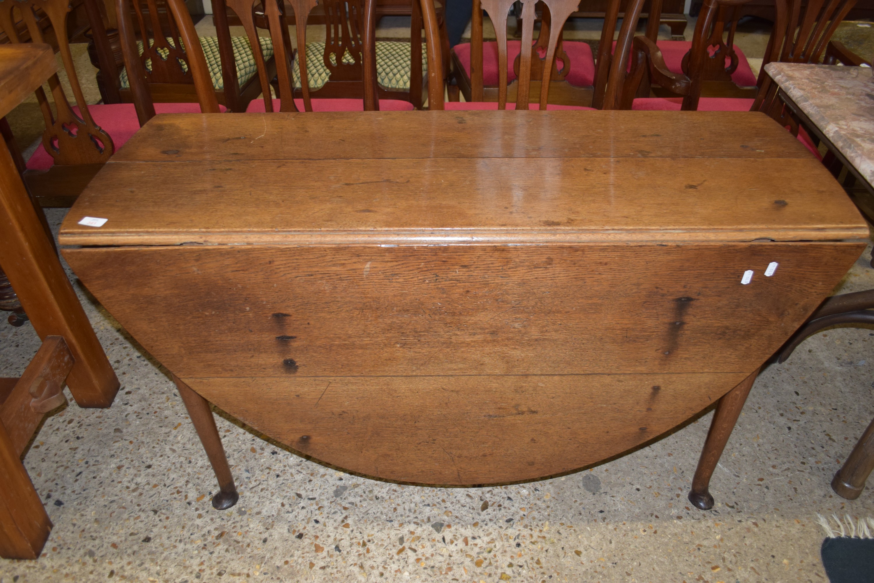 GOOD QUALITY STAINED WOOD OVAL DROP LEAF TABLE, 147CM X 122CM