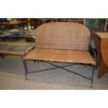 GOOD QUALITY ARTS & CRAFTS STYLE METAL FRAMED CANE SEATED GARDEN BENCH, LENGTH APPROX 106CM