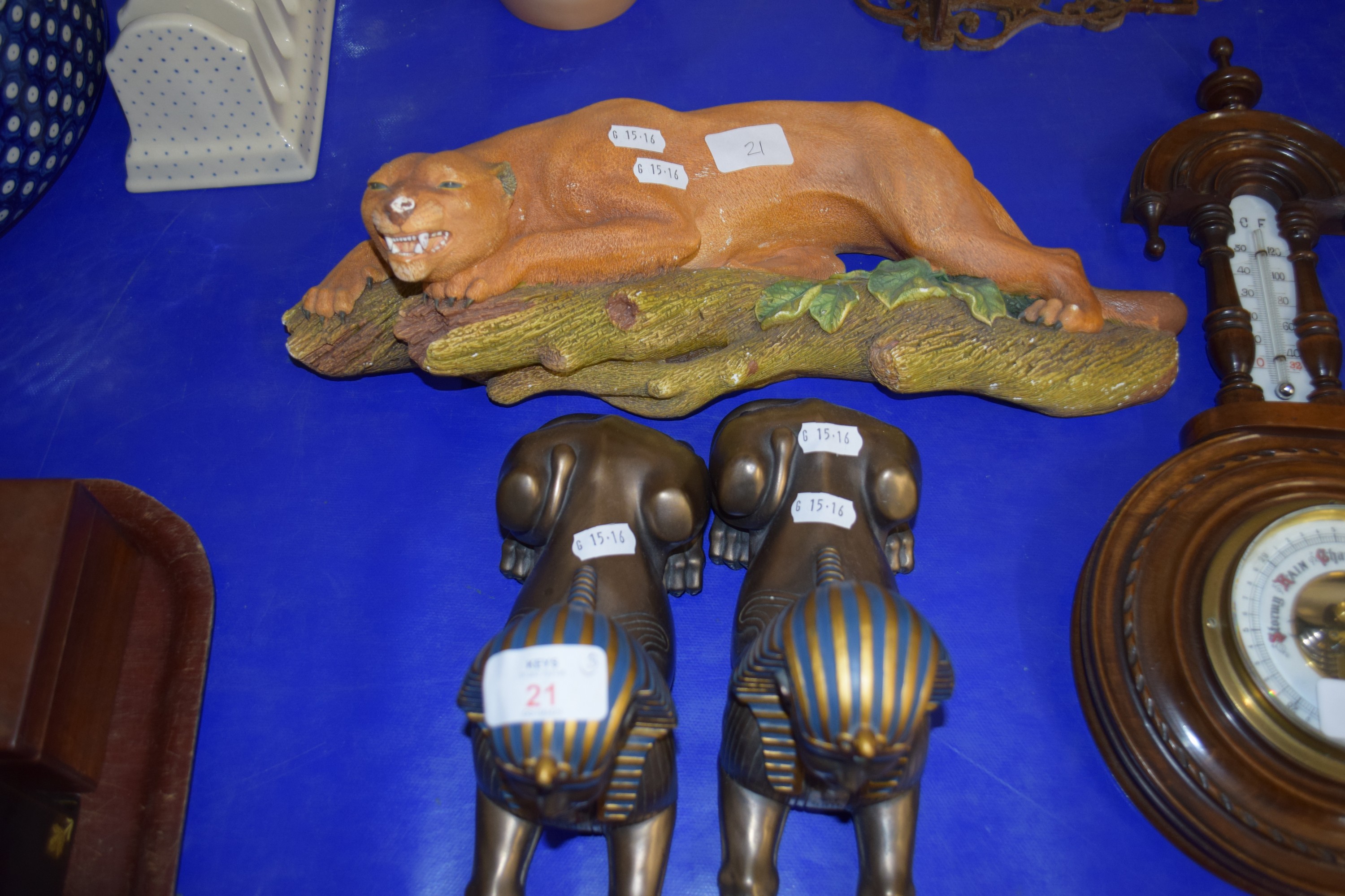 TWO MODELS OF EGYPTIAN SPHINX PLUS FURTHER MODEL OF A WILDCAT - Image 2 of 2