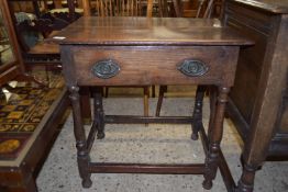 SMALL OAK TABLE WITH TURNED AND JOINTED SUPPORTS, WITH DRAWER BENEATH, WIDTH APPROX 68CM
