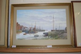 WATERCOLOUR OF A HARBOUR SCENE IN GILT FRAME